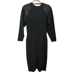 Vintage St John By Marie Gray Dress S Small Black Knit Studded Sweater Dress